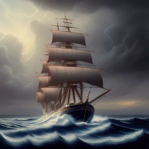 7454190323-higly detailed, majestic royal tall ship on a stormy sea,realistic painting, by Charles Gregory Artstation and Antonio Jacobsen.webp